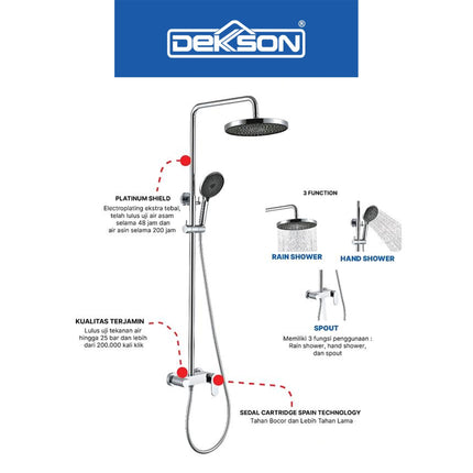 Shower Tiang Set Dekkson SS 8318-3 Keran Shower Mixer Air Panas Dingin