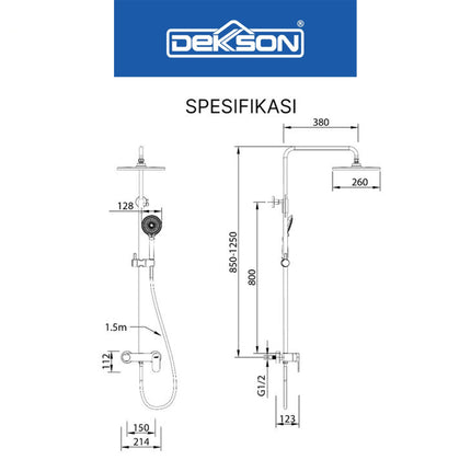 Shower Tiang Set Dekkson SS 8318-3 Keran Shower Mixer Air Panas Dingin