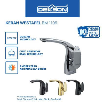 Basin Mixer Dekkson BM 1106 Keran Wastafel Panas Dingin Hot Cold Chrome Gunmetal Black Gold