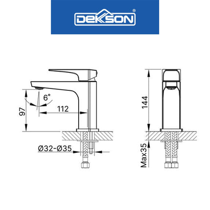 Basin Mixer Dekkson BM 1848 Premium Brass Keran Wastafel Mixer Faucet Panas Dingin Mixer Hot & Cold Water Tap Faucet Basin Chrome Black Gunmetal Gold