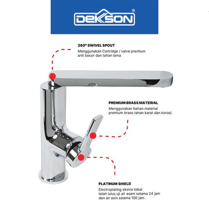 Basin Mixer Dekkson BM 8108 CP Brass Tap Faucet Mix Hot And Cold Keran Faucet Air Panas Dingin Wastafel Cuci Tangan Chrome Polished Kuningan