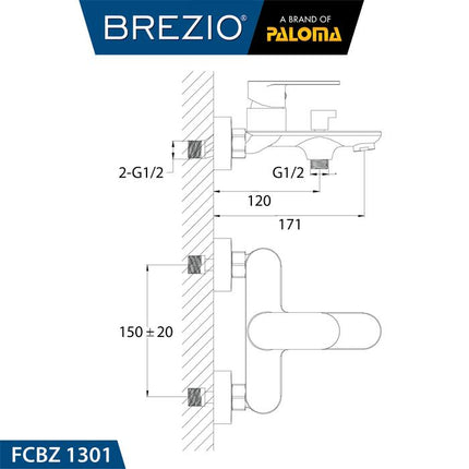 BREZIO FCBZ 1301 Keran Mixer Bathtub Shower Mandi Kran Panas Dingin