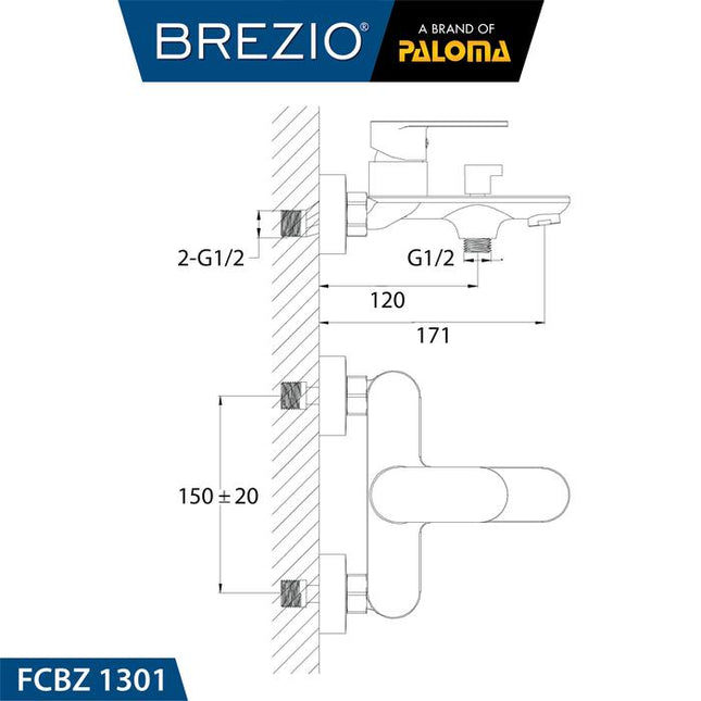 BREZIO FCBZ 1301 Keran Mixer Bathtub Shower Mandi Kran Panas Dingin