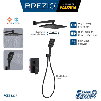 BREZIO FCBZ 3227 Keran Mixer Shower Tanam Set Dinding Tembok Kran Air Black