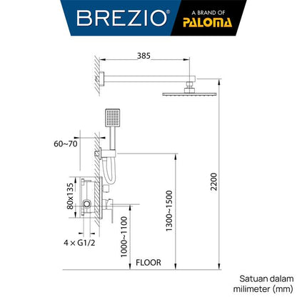 BREZIO FCBZ 3227 Keran Mixer Shower Tanam Set Dinding Tembok Kran Air Black