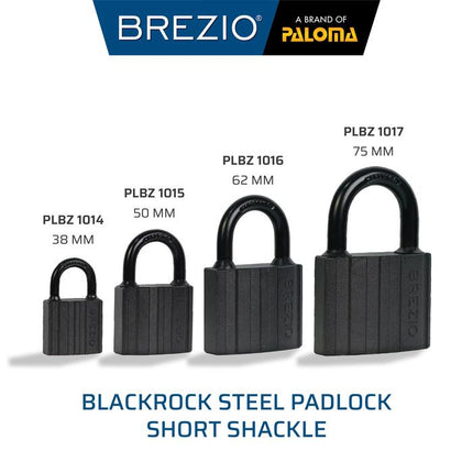 BREZIO Gembok Padlock Pagar Loker Kunci Pintu Leher Panjang Pendek Shackle Long Short Baja Hardened Steel Silinder Kuningan Brass Cylinder Hitam BlackRock Black Rock PLBZ 10