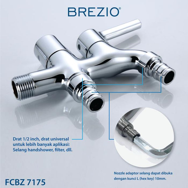 BREZIO Keran Cabang Mesin Cuci Keran Cabang Mesin Cuci Double Tembok Kran Air Brass Kuningan Chrome Silver Grey Abu Black Hitam Gunmetal Gun Metal FCBZ 7175 FCBZ 7275 FCBZ 7375