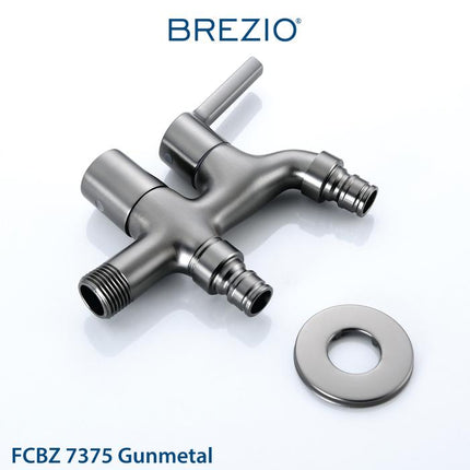 BREZIO Keran Cabang Mesin Cuci Keran Cabang Mesin Cuci Double Tembok Kran Air Brass Kuningan Chrome Silver Grey Abu Black Hitam Gunmetal Gun Metal FCBZ 7175 FCBZ 7275 FCBZ 7375