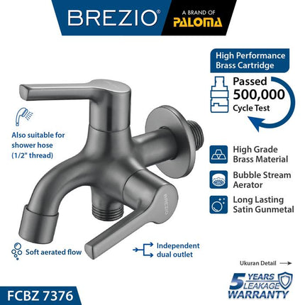 BREZIO Keran Cabang Shower Bak Mandi Tembok Kran Air Brass Kuningan Chrome Krom Black Hitam Gunmetal Gun Metal FCBZ 7176 FCBZ 7276 FCBZ 7376