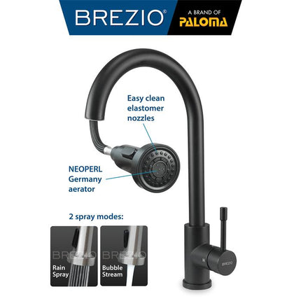 BREZIO Keran Dapur Cuci Piring Fleksibel Tarik Kran Air Sink Flexible Pull Out Down Mixer Panas Dingin Stainless Black Gunmetal Gun Metal Grey Gold Hitam Abu Emas FCBZ 8151 8161