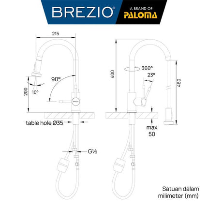 BREZIO Keran Dapur Cuci Piring Fleksibel Tarik Kran Air Sink Flexible Pull Out Down Mixer Panas Dingin Stainless Black Gunmetal Gun Metal Grey Gold Hitam Abu Emas FCBZ 8151 8161