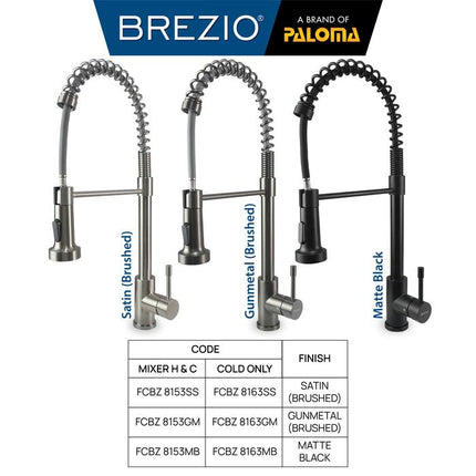 BREZIO Keran Dapur Cuci Piring Fleksibel Tarik Kran Air Sink Flexible Pull Out Down Mixer Panas Dingin Stainless Black Gunmetal Gun Metal Grey Gold Hitam Abu Emas FCBZ 8153 8163