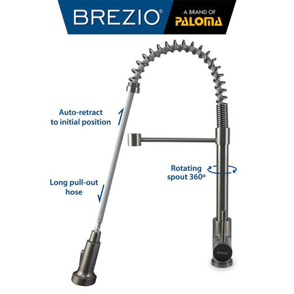 BREZIO Keran Dapur Cuci Piring Fleksibel Tarik Kran Air Sink Flexible Pull Out Down Mixer Panas Dingin Stainless Black Gunmetal Gun Metal Grey Gold Hitam Abu Emas FCBZ 8153 8163