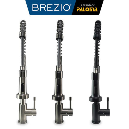 BREZIO Keran Dapur Cuci Piring Fleksibel Tarik Kran Air Sink Flexible Pull Out Down Mixer Panas Dingin Stainless Black Gunmetal Gun Metal Grey Gold Hitam Abu Emas FCBZ 8153 8163