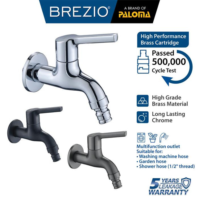 BREZIO Keran Mesin Cuci Selang Taman Dinding Tembok Kran Air Brass Kuningan Chrome Krom Grey Abu Black Hitam Gunmetal Gun Metal FCBZ 7173 FCBZ 7273 FCBZ 7373