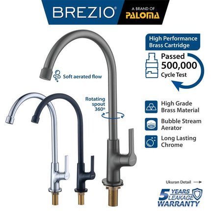 BREZIO Keran Sink Angsa Cuci Piring Dapur Kran Air Black Hitam Wastafel Brass Kuningan Chrome Silver Grey Abu Black Hitam Gunmetal Gun Metal FCBZ 7161 FCBZ 7261 7361