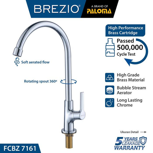 BREZIO Keran Sink Angsa Cuci Piring Dapur Kran Air Black Hitam Wastafel Brass Kuningan Chrome Silver Grey Abu Black Hitam Gunmetal Gun Metal FCBZ 7161 FCBZ 7261 7361