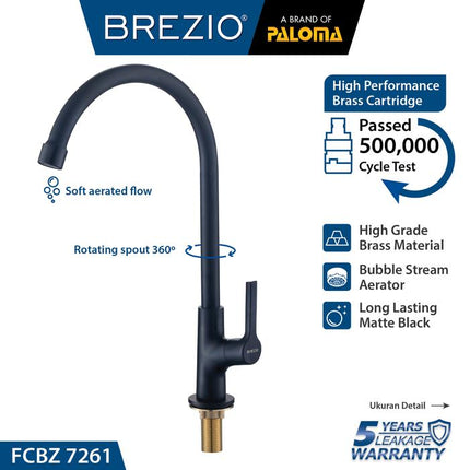 BREZIO Keran Sink Angsa Cuci Piring Dapur Kran Air Black Hitam Wastafel Brass Kuningan Chrome Silver Grey Abu Black Hitam Gunmetal Gun Metal FCBZ 7161 FCBZ 7261 7361