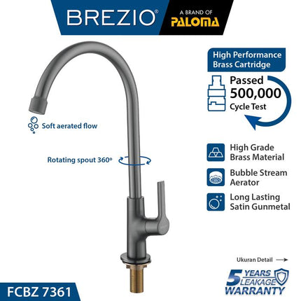 BREZIO Keran Sink Angsa Cuci Piring Dapur Kran Air Black Hitam Wastafel Brass Kuningan Chrome Silver Grey Abu Black Hitam Gunmetal Gun Metal FCBZ 7161 FCBZ 7261 7361