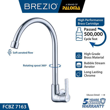 BREZIO Keran Sink Angsa Cuci Piring Dapur Tembok Kran Air Black Hitam Wastafel Brass Kuningan Chrome Silver Grey Abu Black Hitam Gunmetal Gun Metal FCBZ 7163 FCBZ 7263 FCBZ 7363