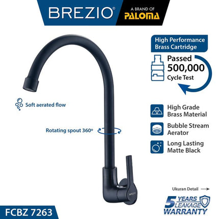 BREZIO Keran Sink Angsa Cuci Piring Dapur Tembok Kran Air Black Hitam Wastafel Brass Kuningan Chrome Silver Grey Abu Black Hitam Gunmetal Gun Metal FCBZ 7163 FCBZ 7263 FCBZ 7363