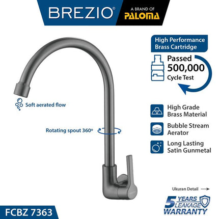 BREZIO Keran Sink Angsa Cuci Piring Dapur Tembok Kran Air Black Hitam Wastafel Brass Kuningan Chrome Silver Grey Abu Black Hitam Gunmetal Gun Metal FCBZ 7163 FCBZ 7263 FCBZ 7363
