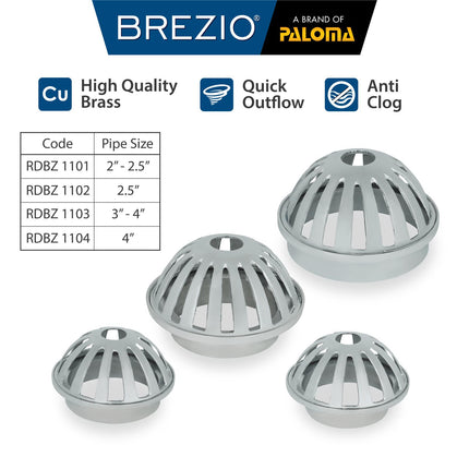 BREZIO Roof Drain Saringan Talang Air Saringan Dak Brass Kuningan 2" 2.5" 3" 4" Inch RDBZ 1101 RDBZ 1102 RDBZ 1103 RDBZ 1104