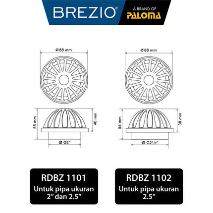 BREZIO Roof Drain Saringan Talang Air Saringan Dak Brass Kuningan 2" 2.5" 3" 4" Inch RDBZ 1101 RDBZ 1102 RDBZ 1103 RDBZ 1104