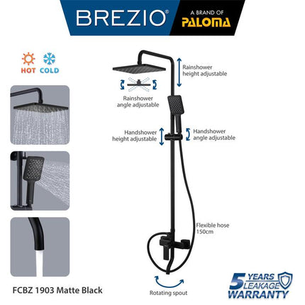 BREZIO Shower Tiang Set Column Keran Mandi Kran Air Panas Dingin Faucet Bathtub Bath Shower Mixer Hot Cold Kamar Mandi Bathroom Chrome Krom Silver Grey Abu Black Hitam Gunmetal Gun Metal FCBZ 1703 FCBZ 1703GM FCBZ 1903