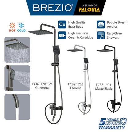 BREZIO Shower Tiang Set Column Keran Mandi Kran Air Panas Dingin Faucet Bathtub Bath Shower Mixer Hot Cold Kamar Mandi Bathroom Chrome Krom Silver Grey Abu Black Hitam Gunmetal Gun Metal FCBZ 1703 FCBZ 1703GM FCBZ 1903