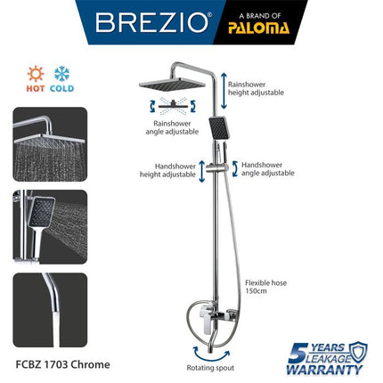 BREZIO Shower Tiang Set Column Keran Mandi Kran Air Panas Dingin Faucet Bathtub Bath Shower Mixer Hot Cold Kamar Mandi Bathroom Chrome Krom Silver Grey Abu Black Hitam Gunmetal Gun Metal FCBZ 1703 FCBZ 1703GM FCBZ 1903