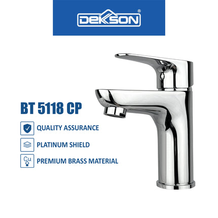 Basin Tap Dekkson BT 5118 BR CP Keran Washtafel Lever Basin Sink Tap Kran Air Tuas Naik Turun Cuci Tangan Engkol Kuningan Kilap