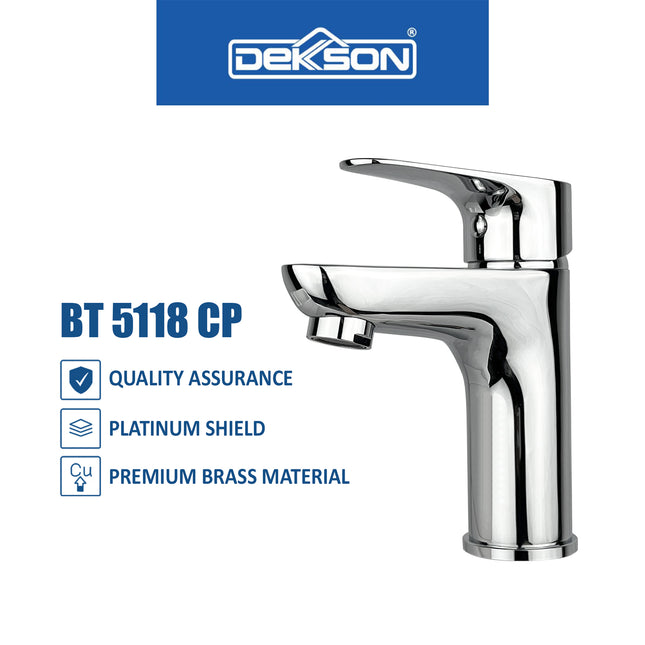 Basin Tap Dekkson BT 5118 BR CP Keran Washtafel Lever Basin Sink Tap Kran Air Tuas Naik Turun Cuci Tangan Engkol Kuningan Kilap