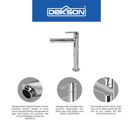 Basin Tap DEKKSON BT 8132L Keran Wastafel AURORA Basin Sink Tap Single Lever Long Brass Faucet Tap Chrome Kran Air Panjang Kuningan