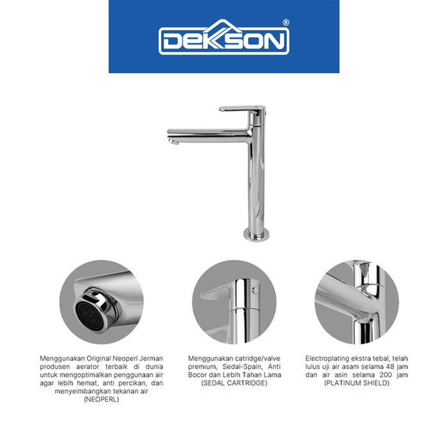 Basin Tap DEKKSON BT 8132L Keran Wastafel AURORA Basin Sink Tap Single Lever Long Brass Faucet Tap Chrome Kran Air Panjang Kuningan