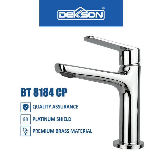 Basin Tap Dekkson BT 8184 BR CP Keran Washtafel Lever Basin Sink Tap Kran Air Tuas Naik Turun Cuci Tangan Engkol Kuningan Kilap
