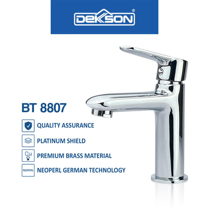 Basin Tap Dekkson BT 8807 BR CP Keran Washtafel Lever Basin Sink Tap Faucet Keran Air Tuas Naik Turun Kran Cuci Tangan Engkol Kuningan Kilap Lever Brass Wash Tap