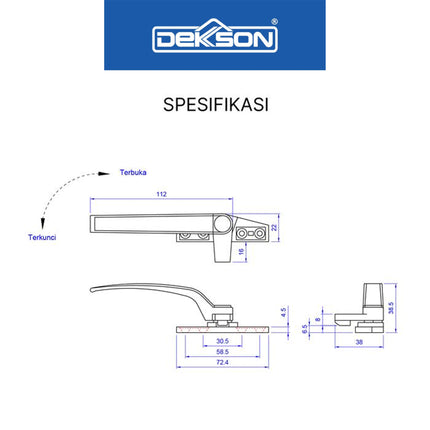 Handle Rambuncis Casement Dekkson DKS 425 RH LH Aluminium Pengunci Jendela