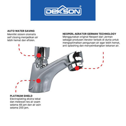 Basin Tap Dekkson SCB D8001 Self Closing Push Button Keran Otomatis Chrome Plated