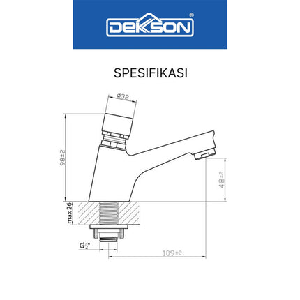 Basin Tap Dekkson SCB D8001 Self Closing Push Button Keran Otomatis Chrome Plated