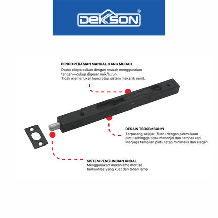 DEKKSON Flush Bolt FB 040 Grendel Pintu Tanam Stainless Steel Deluxe SUS 304