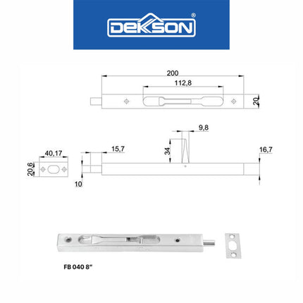 DEKKSON Flush Bolt FB 040 Grendel Pintu Tanam Stainless Steel Deluxe SUS 304