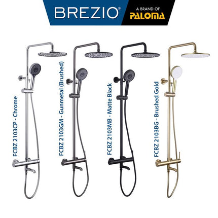 BREZIO Shower Tiang Set Column Keran Mandi Kran Air Panas Dingin Faucet Bathtub Bath Shower Mixer Hot Cold Kamar Mandi Bathroom Chrome Krom Silver Gunmetal Grey Abu Matte Black Hitam Brushed Gold Emas FCBZ 2103 2103CP 2103GM 2103MB 2103BG