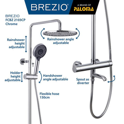 BREZIO Shower Tiang Set Column Keran Mandi Kran Air Panas Dingin Faucet Bathtub Bath Shower Mixer Hot Cold Kamar Mandi Bathroom Chrome Krom Silver Gunmetal Grey Abu Matte Black Hitam Brushed Gold Emas FCBZ 2103 2103CP 2103GM 2103MB 2103BG