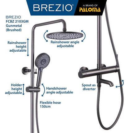 BREZIO Shower Tiang Set Column Keran Mandi Kran Air Panas Dingin Faucet Bathtub Bath Shower Mixer Hot Cold Kamar Mandi Bathroom Chrome Krom Silver Gunmetal Grey Abu Matte Black Hitam Brushed Gold Emas FCBZ 2103 2103CP 2103GM 2103MB 2103BG