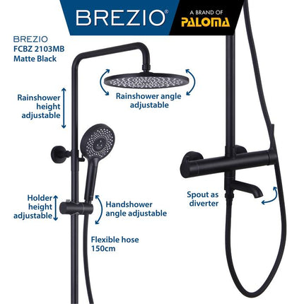 BREZIO Shower Tiang Set Column Keran Mandi Kran Air Panas Dingin Faucet Bathtub Bath Shower Mixer Hot Cold Kamar Mandi Bathroom Chrome Krom Silver Gunmetal Grey Abu Matte Black Hitam Brushed Gold Emas FCBZ 2103 2103CP 2103GM 2103MB 2103BG