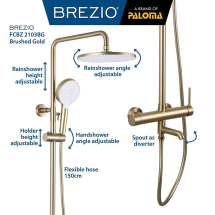 BREZIO Shower Tiang Set Column Keran Mandi Kran Air Panas Dingin Faucet Bathtub Bath Shower Mixer Hot Cold Kamar Mandi Bathroom Chrome Krom Silver Gunmetal Grey Abu Matte Black Hitam Brushed Gold Emas FCBZ 2103 2103CP 2103GM 2103MB 2103BG