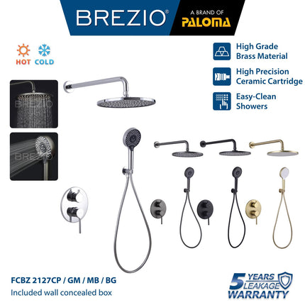 BREZIO Shower Tanam Set Concealed Keran Mandi Kran Air Panas Dingin Dinding Wall Faucet Shower Mixer Hot Cold Kamar Mandi Bathroom Chrome Krom Silver Gunmetal Grey Abu Matte Black Hitam Brushed Gold Emas FCBZ 2127 2127CP 2127GM 2127MB 2127BG