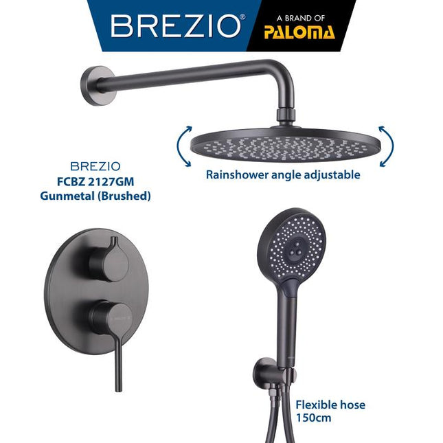 BREZIO Shower Tanam Set Concealed Keran Mandi Kran Air Panas Dingin Dinding Wall Faucet Shower Mixer Hot Cold Kamar Mandi Bathroom Chrome Krom Silver Gunmetal Grey Abu Matte Black Hitam Brushed Gold Emas FCBZ 2127 2127CP 2127GM 2127MB 2127BG