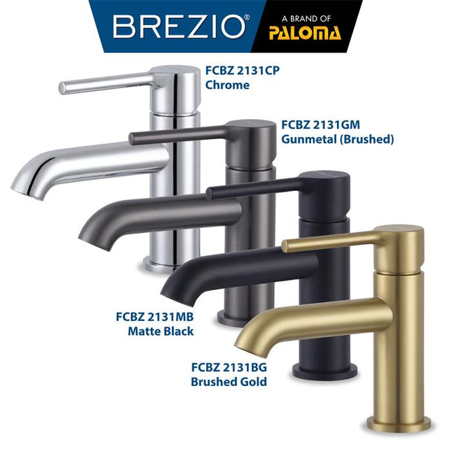 BREZIO Keran Wastafel Cuci Tangan Kran Air Panas Dingin Faucet Basin Mixer Hot Cold Lavatory Kamar Mandi Bathroom Chrome Krom Silver Gunmetal Grey Abu Matte Black Hitam Brushed Gold Emas FCBZ 2131 2131CP 2131GM 2131MB 2131BG